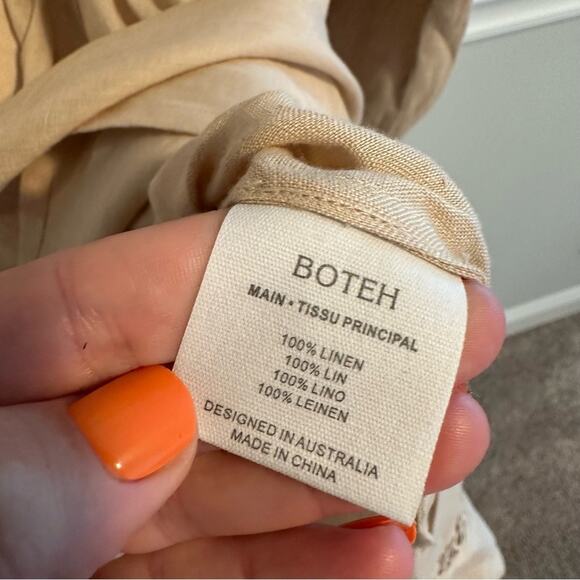 BOTEH Tan Neutral Linen Long Sleeve Eyelet Maxi Dress 1 Medium - Picture 10 of 16